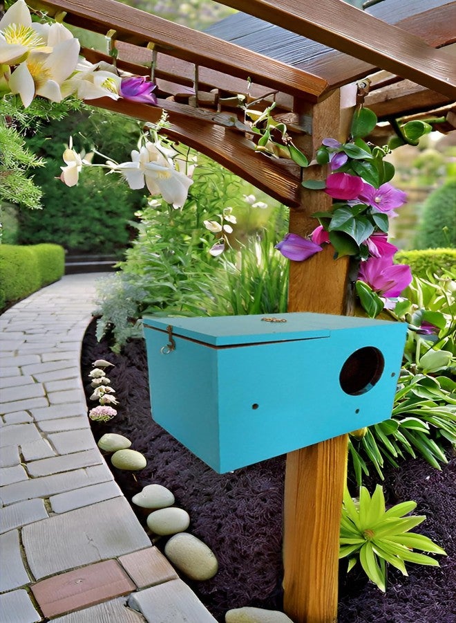 GO7 Bird House Wooden Breeding Box for Love Birds,bajri Bird Java Zebra Bird Breeding Box for Small Birds, Blue Color Pack of 1 (Coco Fiber Free) - Image 5
